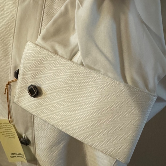 Stubbs Wester Wear White Herringbone Banded Collar French Cuffs SZ L Shirt - Picture 7 of 11
